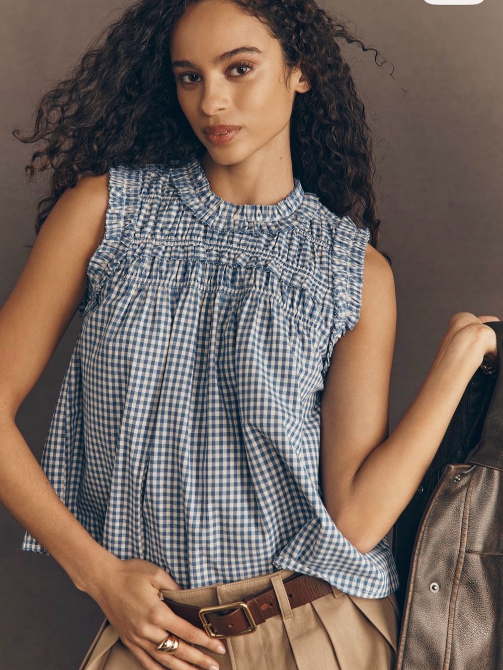 Raisonnel Anthropologie Smocked Gingham Sleeveless Top - Blue & White NWT Small
